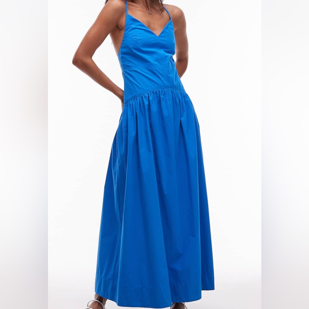 Topshop deep V poplin midi dress